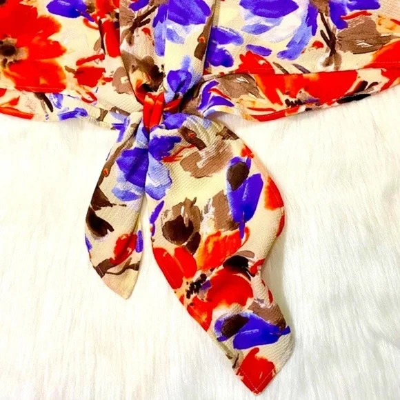 Tie Front Top Tank Floral Print V-neck Pat… - Picture 6 of 11